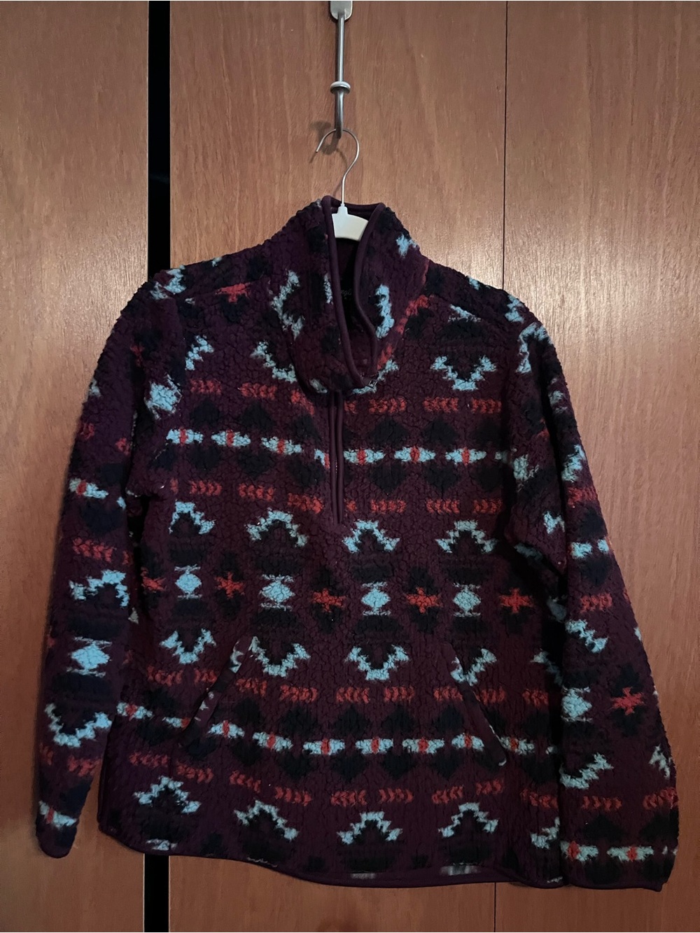 Wrangler Women's Burgundy Patterned Quarter-Zip Fleece Pullover